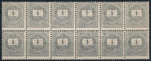 1889 1kr 12-es tömb 12 : 11 3/4 fogazással / Mi 27 B block of 12