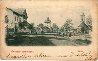 1900 Bethlen, Beclean; Fő tér, templom. Jajári István kiadása / main square, church (EK)