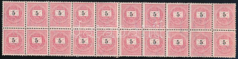 1898 5kr 20-as tömb 12 : 11 3/4 fogazással (80.000) / Mi 44 X A block of 20