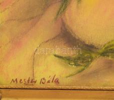 Mester Béla (1950-): Virágcsendélet. Pasztell, papír, jelzett. Dekoratív, üvegezett, kissé sérült fa...