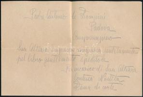 1914 Zita hercegnének küldött könyv mellé adott kísérő kártya Padre Antonio de Dompieri atyától, a C...