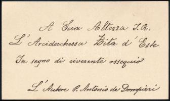 1914 Zita hercegnének küldött könyv mellé adott kísérő kártya Padre Antonio de Dompieri atyától, a C...