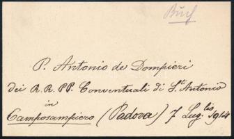 1914 Zita hercegnének küldött könyv mellé adott kísérő kártya Padre Antonio de Dompieri atyától, a C...