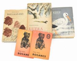 Fekete István 4 műve (5 kötetben): Bogáncs. I-II. köt.; Kele.; Lutra.; Ballagó idő. Bp., 1963-1974, Móra. Kiadói papírkötés / félvászon-kötés / egészvászon-kötés, változó állapotban.