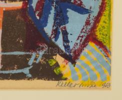 Keller Lívia (1918-2005): Csendélet, 1963. Linómetszet, papír. Jelzett. Dekoratív, üvegezett fakeret...