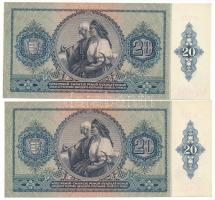 1941. 20P (2x) sorszámkövető pár "C232 098792 - 098793" T:F
Adamo P12