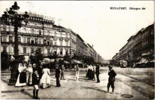 Budapest VI. Oktogon tér, villamos, Altenburger János üzlete, Bass Sarolta női ruhaterme. Vasúti levelezőlapárusítás 51.