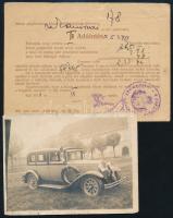 1931 Nagykanizsa, (II.) adóintés gépjármű közúti adója befizetésének tárgyában, 10f díjjeggyel, hozzá mellékelve az automobil fotója, 11,5x8,5 cm