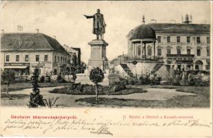 1904 Marosvásárhely, Targu Mures; Fő tér, Kossuth szobor, Bodor kút, Takarékpénztár, Bartscht Károly, Henning Károly, Falkenstein Ödön üzlete / main square, monument, well, shops, savings bank (EK)