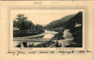 1912 Máramarossziget, Sighetu Marmatiei; Részlet az Iza folyóval, fahíd. W.L. Bp. 6061. 1912-15. Wizner és Dávid kiadása / Iza river, wooden bridge (EK)