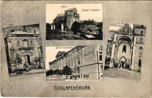 1910 Gyulafehérvár, Alba Iulia; Római katolikus főgimnázium, Jericho, Csillagda (obszervatórium), Székesegyház főbejárata, Templom bejárat. Petri F. V. kiadása / Catholic grammar school, observatory, cathedral entrance (EB)