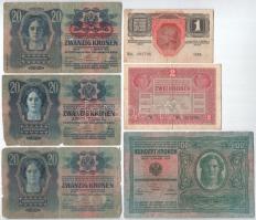 1916. 1K + 1917. 2K + 1913. 20K II. kiadás, piros "DEUTSCHÖSTERREICH" felülbélyegzéssel + ...