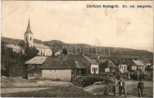 1917 Retteg, Reteag; Református templom, híd / Calvinist church, bridge + K.u.K. Kgf. Arbt. Komp. 1051. (fl)