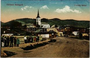 1917 Retteg, Reteag; látkép, Református templom. Szöllősy György kiadása / general view, Calvinist church + K.u.K. Kgf. Arbt. Komp. 1051. (kopott sarkak / worn corners)