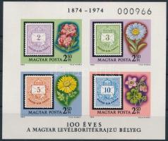 1974 100 éves a levélborítékrajzú bélyeg vágott blokk (4.000)