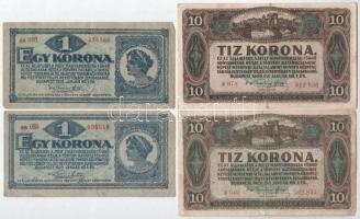 1920. 1K (2x) + 10K (3x) + 20K (4x) összesen 9db-os korona bankjegy tétel T:F szamárfül, firka Adamo K4,K14,K21