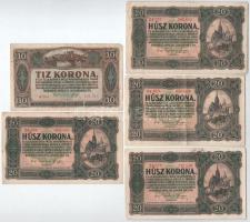 1920. 1K (2x) + 10K (3x) + 20K (4x) összesen 9db-os korona bankjegy tétel T:F szamárfül, firka
Adam...