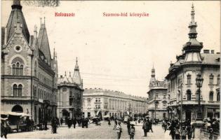 1908 Kolozsvár, Cluj; Szamos híd környéke, gyógyszertár, Wertheim üzlete. Fabritius Erik kiadása / Somes river bridge, pharmacy, shops (EK)