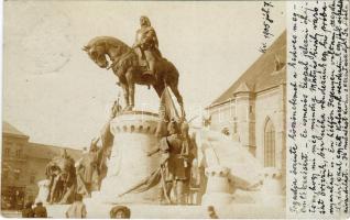 1905 Kolozsvár, Cluj; Mátyás király szobor / monument, statue of Matthias Corvinus. photo (EK)