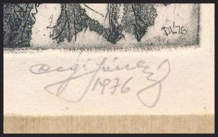 Dégi János (-): Álomban, 1976. Rézkarc, papír, jelzett, a hátoldalán autográf ajándékozási sorokkal....