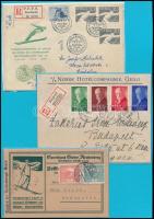 1920-1954 Svéd ajánlott FDC + norvég ajánlott levél Budapestre + csehszlovák hirdetéses levelezőlap LIBEREC