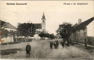 Karancs, Karanac; Fő utca, Református templom / main street, Calvinist church (fl)