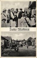 Faluszlatina, Aknaszlatina, Selo Slatina, Slatinské Doly, Solotvyno, Szolotvino; Fő utca, üzletek, népviselet / main street, shops, Transcarpathian folklore (EK)