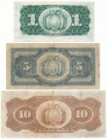 Bolívia DN(1929) 1B + 5B + 10B mindegyik kék "Banco Central de Bolivia" felülbélyegzéssel ...