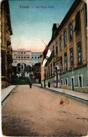 1918 Fiume, Rijeka; Via Flavio Gioia / utca magyar zászlóval / street with Hungarian flag (fa)