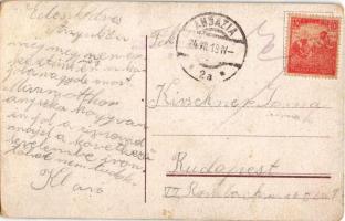 1918 Fiume, Rijeka; Via Flavio Gioia / utca magyar zászlóval / street with Hungarian flag (fa)