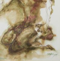 Ruttkay Sándor (1951-): Faun délutánja. vegyes technika, papír; jelzett. Üvegezett fakeretben. 32x46...