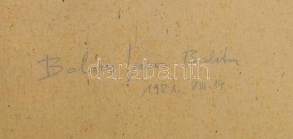 Balázs I jelzéssel: Vízparti táj (Balaton?). Akvarell, papír, jelzett. Üvegezett, sérült fakeretben....