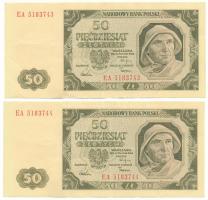 Lengyelország 1948. 50Zl (2x) sorszámkövető pár T:F szép papír Poland 1948. 50 Zlotych (2x) consecutive serial C:F fine paper Krause P#138