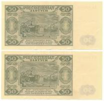 Lengyelország 1948. 50Zl (2x) sorszámkövető pár T:F szép papír
Poland 1948. 50 Zlotych (2x) consecu...