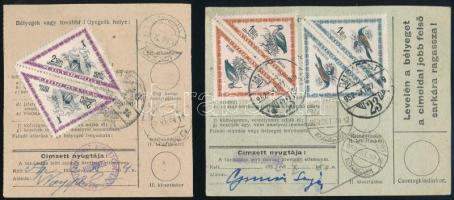 1952 2 db csomagszállító Madár 1.40Ft, 1.60Ft ill. 2.50Ft párokkal bérmentesítve / 2 Paarcel cards franked with Birds stamps