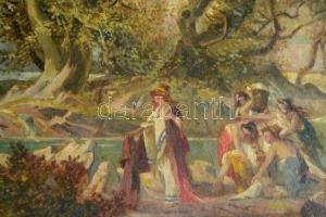 Lotz Károly (1833-1904): Fürdőző nők, 1870. Olaj, karton, jelezve jobbra lent: f Lotz K. 31×46 cm. B...