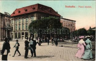 1909 Szabadka, Subotica; Piac részlet, Szabadkai Gazdák és Iparosok Hitelintézet részvénytársaság. Vig Zsigm. Sándor kiadása, montázs / market. montage