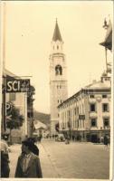 Cortina d'Ampezzo, street view, bell tower, automobile. photo