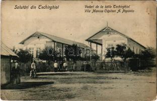 1909 Techirghiol, Tekirgöl; Vederi de la baile, Vila Manica Capitan A. Popovici / spa, villa (pinholes)