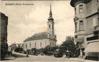 1914 Budapest I. Krisztina tér, villamos, templom, cukrászda,. Stark Ferenc kiadása (fl)