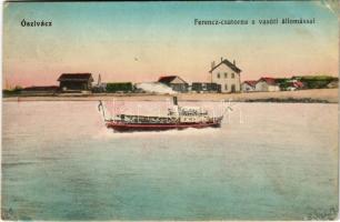 1914 Ószivác, Stari Sivac (Szivác, Sivac); Ferenc csatorna a vasútállomással, gőzhajó. Bär János kiadása / river, railway station, steamship (EB)