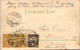 1905 Budapest II. Császár fürdő, gőzhajó kikötő, szemben a Margitsziget. Taussig Arthur 3170. (EK)