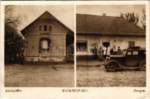 1944 Váckisújfalu, községháza, Hangya fogyasztási és értékesítő szövetkezet üzlete, automobil (ázott sarok / wet corner)