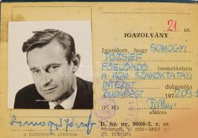 1972 Arcképes igazolvány Szakoktatási Intézet munkatársa részére
