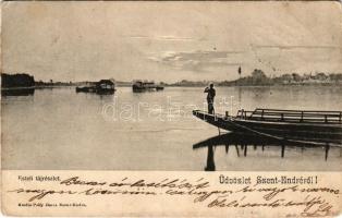 1903 Szentendre, Szent-Endre; Esteli tájrészlet, dunai úszó hajómalom. Pálfy János kiadása / Danube with floating ship mills (boat mill) (EK)