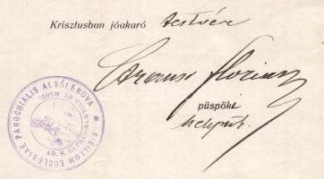 1922 Strausz Flórián alsólendvai plébános, kanonok által aláírt és kitöltött egyházi irat