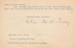 1935 Julus Barc-Ivan szlovák író magyar nyelvű, gépelt, aláírt levele