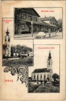 1910 Dálya, Dalja, Dalj (Erdőd, Erdut); Zeljeznicka stanica, Rimokatolicka crkva, Srps. pravoslavna crkva / vasútállomás, templomok / railway station, churches. Art Nouveau (fl)