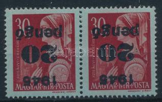 1945 Kisegítő 20P/30f pár fordított felülnyomással / Mi 816 pair with inverted overprint