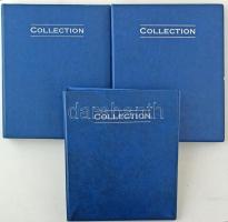 3db "Collection" lefűző érmeberakó, 7db "LEUCHTTURM OPTIMA M" (egyik album 7x5 + 2db album 6x4 férőhelyes) lapokkal, közepes érmék számára, használt de jó állapotban